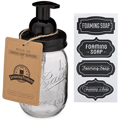 Jarmazing Products Mason Jar Foaming Soap Dispenser - Black - with 16 Ounce Ball Mason Jar - One Pack!