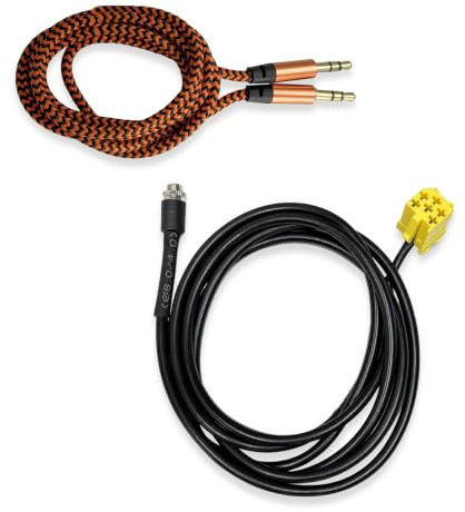 1neiSmartech Cavo Aux Jack Femmina 3,5 mm con Connettore Giallo Autoradio Blaupunkt Compatibile con Fiat 500 Punto Panda + Cavo Audio Nylon Oro Doppio Jack Maschio