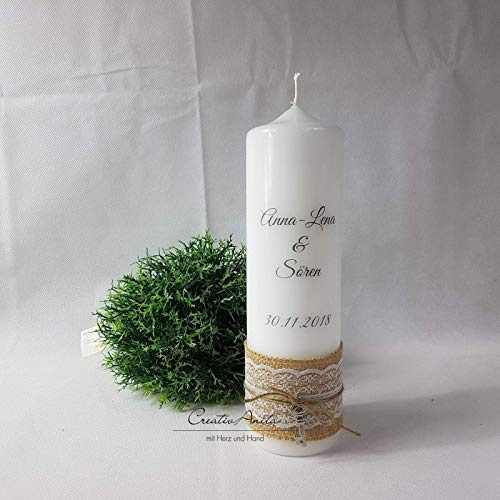 Hochzeitskerze Kerze im Vintagestil mit Juteband - Personalisiert mit Namen, inkl. Aufbewahrungsbox
