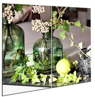 decorwelt |Herdabdeckplatte Glas Set 2x30x52 cm Ceranfeld Abdeckung Spritzschutz Abdeckplatte rutschfest Ceranfeldabdeckung Grün Blumen