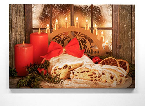 BilderKing Bezauberndes Wandbild zu Weihnachten, Schwibbogen - als großes XXL Leinwandbild 120x80cm. Ideal als Hintergrund und Dekoration für Wohnzimmer & Schlafzimmer. Aufgespannt auf 2cm Holzrahmen