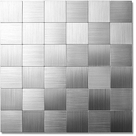 Yipscazo 10 PCS Stick on Tiles for Kitchen Splash Back, Peel and Stick Mosaic Tiles Backsplash Metal Stainless Steel for Bathroom, Camper, Fireplace
