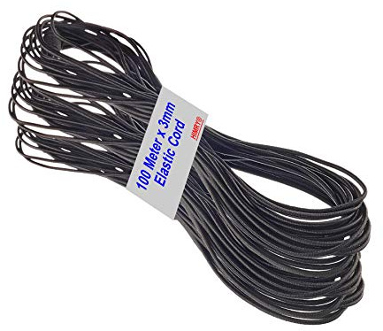 HIMRY 100 Meter 3mm Gummikordel Spule, Elastische Schnur, Perlenschnur Elastic Seil für DIY, Outdoor, Kleidung, Handwerk, Schmuckherstellung, Armbänder, Halsketten... Schwarz, KXB5090-black