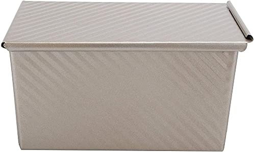 Bread Mold Box Loaf Tin w Cover Bread Toast Mold Corrugated loaf Pan w lid Dough Non Stick Gold Alluminum Alloy