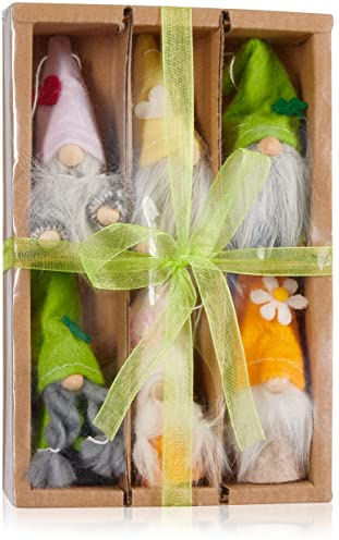BRUBAKER 6er Set Dekoanhänger Gnom aus Holz und Strick | Lustige Osteranhänger Zwerge mit Bart - Bunte Frühlingsdekoration Osterdeko - ca. 10 cm Osterschmuck in Geschenkbox