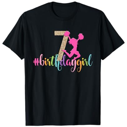 7. Geburtstag Mädchen Cheerleader Regenbogen Cheerleading Sieben 7 T-Shirt