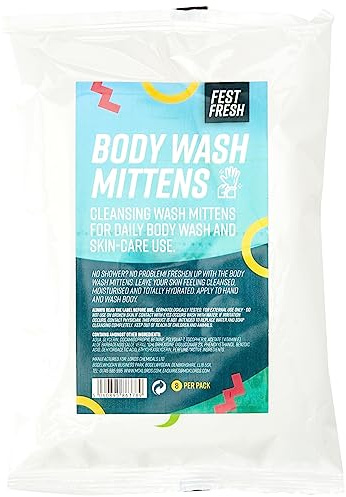 FestFresh Waschhandschuhe für Erwachsene, Einweg-Reinigungstücher, perfekt für Camping, Rucksackreisen und Festivals, 8 Stück, weiß, 1 Packung