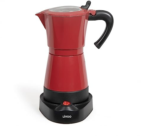 LIVOO, Caffettiera italiana elettrica DOD117RC, colore rosso e nero, in metallo, 300 ml, per 6 tazze, potenza 480 W