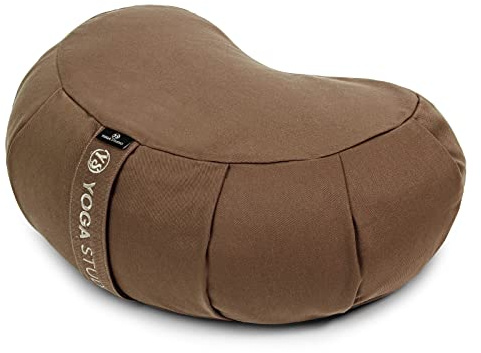 Yoga Studio European Crescent Zafu Kissen | Bio-Baumwolle | 42 x 30 x 18 cm | Meditationspouf | Buchweizenschalen - Sand