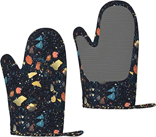 Gants de Four Terrazzo Noir Gants de Four en Silicone Gants de Cuisine antidérapants, Gants de Cuisson résistants à la Chaleur Une Paire