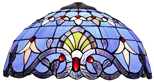 errzom 16 Inch Baroque Lamp Shade Replacement Only Tiffany Style Stained Glass Lampshade Retro Pastoral Lamp Cover Accessories Fit for Table Lamp Pendant Light Ceiling Light Floor Lights,Blue