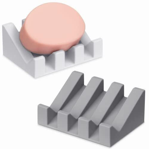 Silicone Soap Dish - 2Pcs Soap Holder with Draining - Soap Dishes for Bathroom/Shower, Kitchen, Travel | Keep Soap Dry