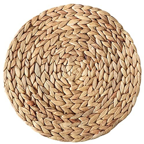 4er Set Tischuntersetzer, Glasuntersetzer Rund Platzset Gewebte Untersetzer Wasserhyazinthen Rattan Tischset Boho Hitzebeständige Platzdeckchen (A,20cm)