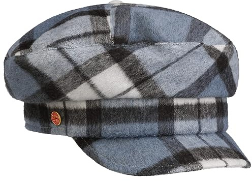 Mayser Debby Check Elbsegler Schirmmütze Elbseglermütze Damencap Baker-Boy-Mütze Ballonmütze Damen - Made in The EU mit Schirm, Futter Herbst-Winter - L (59-60 cm) blau