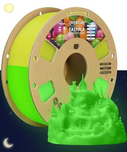 OVERTURE Easy PLA 1.75 mm 3D Druckerfilament, 1kg (2.2 lbs), Verstärkt Zähigkeit PLA, Maßgenauigkeit +/- 0,02 mm (Gelb Glow in Dark)