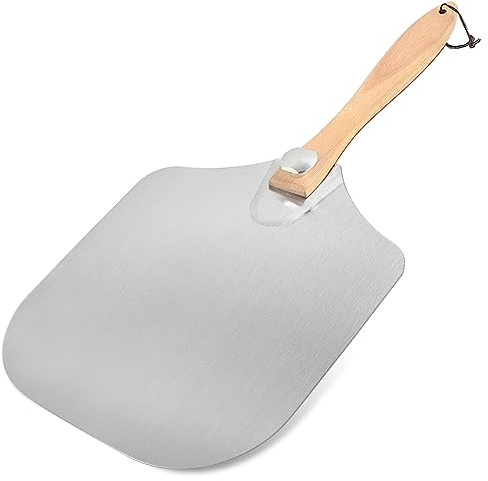 Luvan Aluminum Metal Pizza Peel with Foldable Wooden Handle,12x14 Inch Aluminum Pizza Peel,Pizza Paddle Foldable Pizza Spatula Paddle for Oven,Baking Homemade Bread
