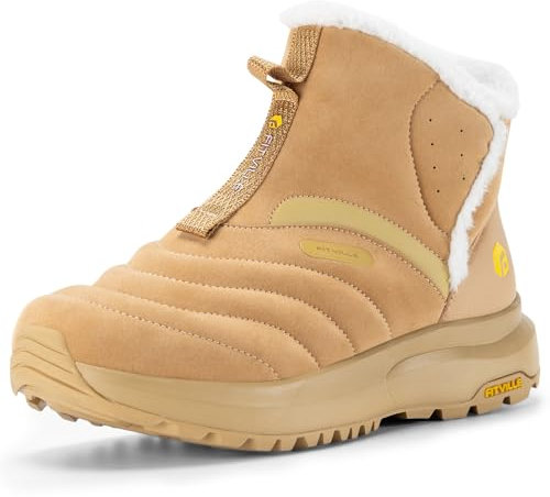FitVille Stivali da Donna Invernali Larga Stivaletti da Neve Strappo con Fodera Termica Impermeabili Stivali Slip-on per Esterno Antiscivolo marrone chiaro 38 EU Larga