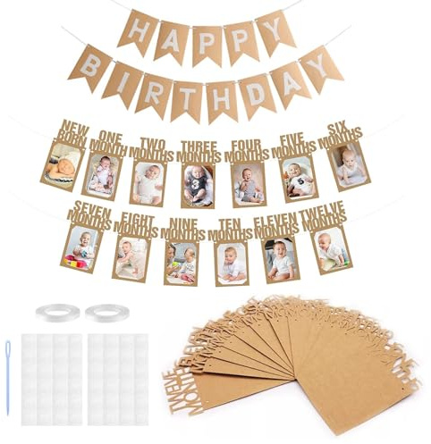 ANBOWEI Banderoll 1 års födelsedag, fotobanner, 12 månader, baby girlang grattis på födelsedagen, dekoration för pojke, flicka