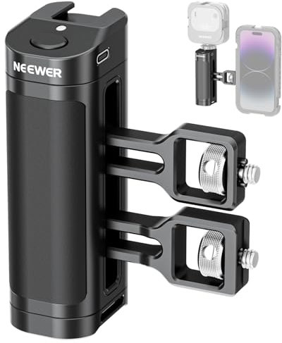 NEEWER Side Handle Grip with Wireless Remote Control Button Shutter Trigger for Smartphone Cage Video Rig, 2 Mount Adapters with 1/4 Screws & Locating Pins, Compatible with SmallRig Cages, PA005E