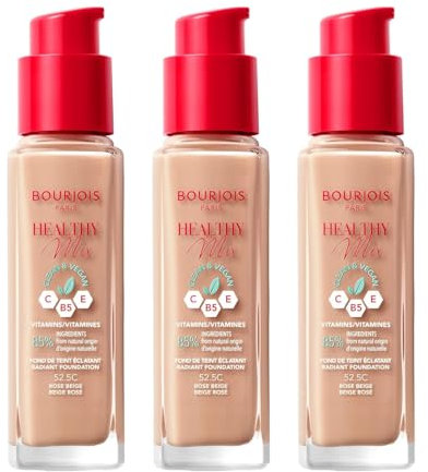 3 x Bourjois Healthy Mix Clean and Vegan Foundation 30ml - 52.5C Rose Beige