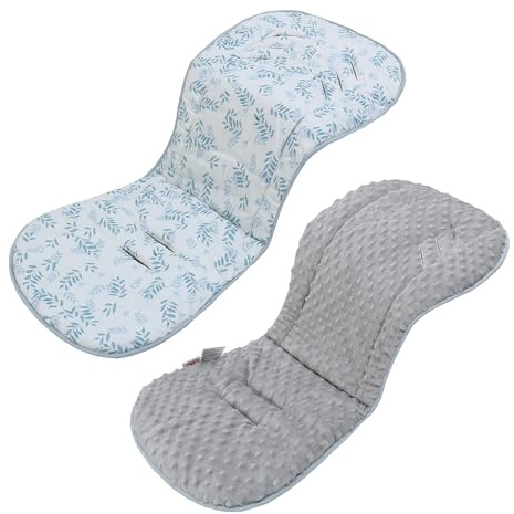 Baby Stroller Cushion,Soft Minky Dotted and Printed Stroller Seat Liner-Reversible Universal Breathable and Soft Newborn Stroller Pad, Cotton Infant Car Seat Insert-82x37cm,1 Pack(Blue Leaves)