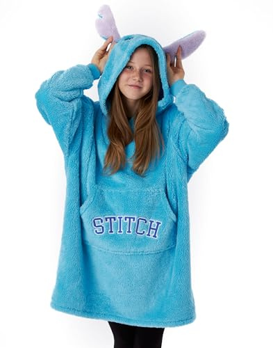 Disney Couverture portable Lilo & Stitch pour filles en bleu | Sweat à capuche en polaire pour enfants | Pull à capuche épais chaud et confortable | Cadeau de marchandise de film d'animation