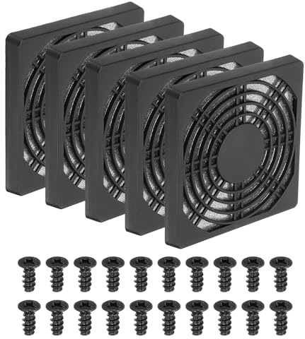 PATIKIL 96 mm datorfläktfilter galler med skruvar, 5 pack dammskydd nät grillskydd ventilation med ram kromjärn för dator fläkt, svart