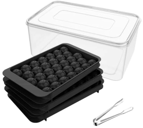 WIBIMEN Eiswürfelform mit Deckel und Mülleimer, runde Eiswürfelformen für Gefrierschrank mit Deckel, Eiswürfelbehälter für Gefrierschrank mit Eisbehälter (2,5 cm, 2 Stück, schwarz)