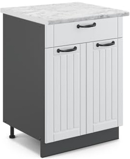 Vicco Küchenunterschrank Fame-Line, Weiß Landhaus, 60 cm | MDF-Front · AP Marmor inkl. · Höhenverstellbare Füße · Metallgriffe · Soft-Close