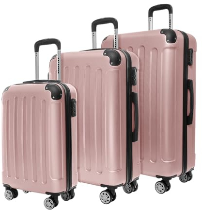 TRVLMORE Kofferset 3 Teilig Hartschale - Koffer & Trolleys Set - Reisekoffer Set 3 Teilig - Koffer Set 3 stück - Hartschalenkoffer Set 3 Teilig - Gepäck-Sets - Trolley Set 3 Teilig - Rosa