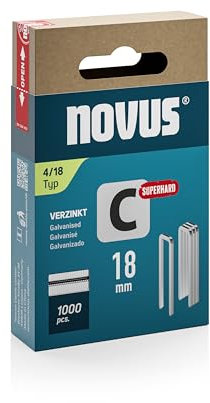 NOVUS TOOLS Schmalrückenklammern 18 mm superhart, 1000 Tacker-Klammern vom Typ 4/18, Schiebeschachtel, Heftmittel für Profilhölzer und Paneele
