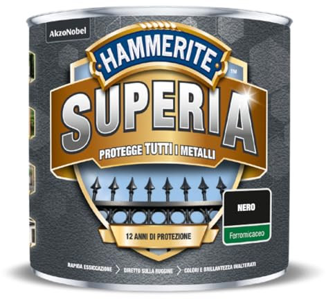 Hammerite Superia smalto metallo antiruggine interno e esterno, Ferromicaceo Nero, 750 ml