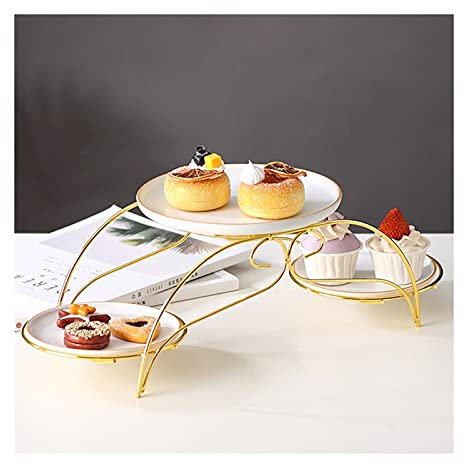 HHeaeR Alzata per Dolci Ceramica Cake Display Stand Multi-Layer Cupcake Stand Light Light Dessert Tavolo da Sposa Party Torta Piastra Pomeriggio tè Snack Snack Alzata per Torta(Bianco)