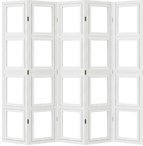 Gecheer Divisorio, 5 Pannelli, Legno di Paulownia, Bianco, 180x180 cm, Ruota Integrata, Montaggio a Pavimento, Tinta Unita, Multiuso, Solo Interno