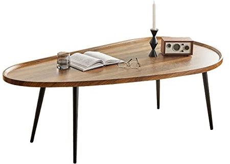 Couchtisch Wohnzimmertisch Ovaler Couchtisch, moderner Couchtisch, Sofatisch, Teetisch for Wohnzimmer, Büro, Schreibtisch, Balkon, Hartfaserplatte und Metallbeine, Mitteltisch, minimalistischer Coucht