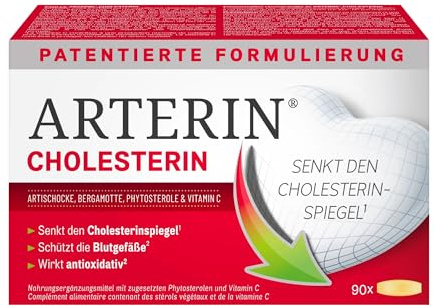 ARTERIN Cholesterin - senkt den Cholesterinspiegel(1) - 90 Tabletten | Veganes Nahrungsergänzungsmittel mit Phytosterolen & Vitamin C, antioxidativer(2) Cholesterinsenker, patentierte Formulierung