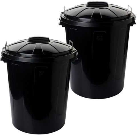 2friends Robuste Mülltonne mit Deckel 51 L, 2er Pack - Große schwarze Tonne mit Deckel für Außen & Innen, stabiler Abfalleimer aus Kunststoff, wasserdicht & UV-beständig, 55x45cm, Made in EU