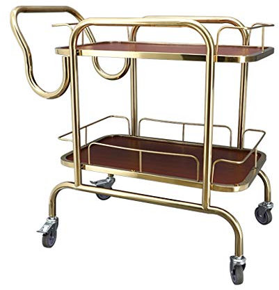Moderner 2-stöckiger Servierwagen mit Weinregal, Metall & Holz, Barwagen mit feststellbaren Rädern