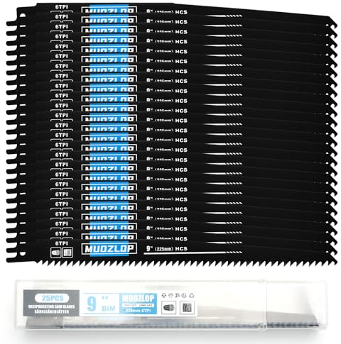 MUOZLOP Confezione da 25 lame per sega a gattuccio, 225 mm, 6 TPI, per sega a gattuccio, per legno (25, 6TPI, 225 mm)