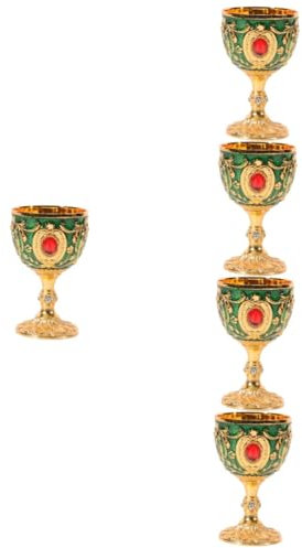 Holibanna 5 Pièces Verre De Vin Blanc De Style Européen Incassable Tasse à Pied Calice Gobelet En or Vin Rétro Délicat Ancien Tasses à Vin Portables Green Alliage