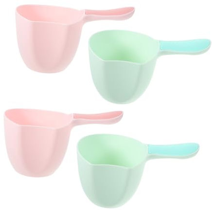 Vaguelly Cucharón de Baño de Plástico 4 Piezas con Mango Largo Pala para Champú Cucharón Multifuncional para Cocina y Baño Durable y de Limpiar para Lavado de Cabello