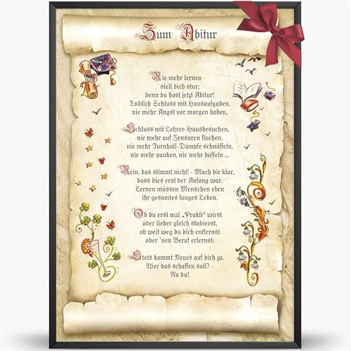 Die Staffelei Glückwunschkarte zum Abitur Urkunde A4 (21cm x 29,7cm) | Witziges Gedicht auf hochwertigem Papier/besondere Geschenkidee