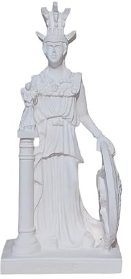Statue der griechischen römischen Göttin Athene, weiße Alabaster-Statue mit Schild