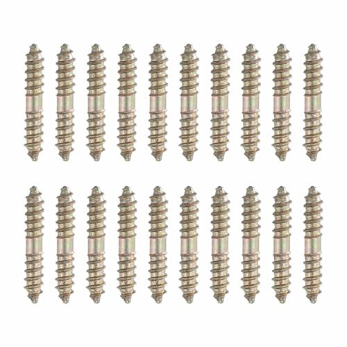 MECCANIXITY 20 Pcs Double Ended Screws, M4 x 25 mm Carbon Steel Hanger Bolts, Self-Tapping Wood Dowel Screws for Wood Joint Furniture, Color Zinc