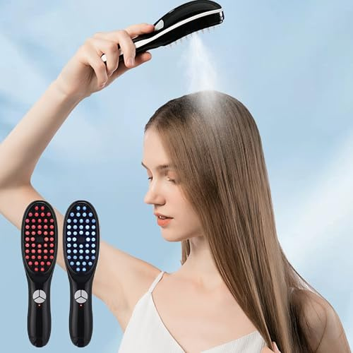 UUE Kopfmassagegeräte, Kopfmassagegerät Elektrisch, Kopfhaut Massagebürste mit 3 Modi, 46 Massageköpfe Massagekamm, Haarmassagebürste mit Rot- & Blaulicht für Haarpflege und Entspannung