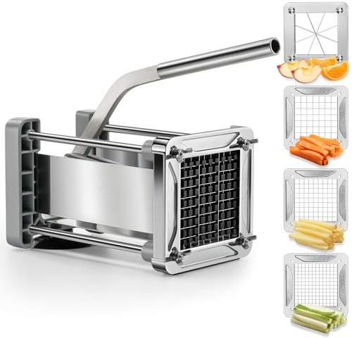 Sopito Manual Chip Cutter with 4 Blades for Home & Commercial Veggie Prep | Rust-proof Stainless Steel, Dishwasher Safe, Chop 6/9/12mm Chips/Wedges, Ideal for Sweet Potatoes, Carrots, Cucumbers, Onion
