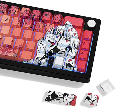 JOLINTAL Cherry Profile PBT Keycaps, White Red Anime Key Caps for Keyboard