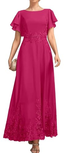 WISIYLE WQL043 - Vestido largo para madre de la novia, con encaje de gasa, para boda, formal, fiesta de noche, vestido largo, fucsia, 40