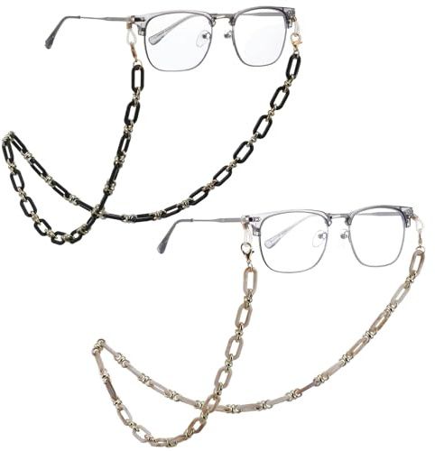 XLIUAX 2 Stück Acryl Brillenkette, Retro Sonnenbrille Strap Halter Kette mit Eckigen Gliedern Maske Lanyard Kette für Brille Maske Oder Tasche