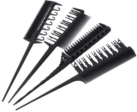 4pcs Hair Dyeing Highlights Comb Set Black Carbon Fiber